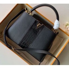 Louis Vuitton Capucines PM Bag Central Stripe Crocodile Black