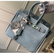 Louis Vuitton x Supreme Humble Travel Bag Birkin 25cm Printed Jeans Denim Blue 2019