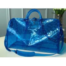 Louis Vuitton Transparent embossed Monogram PVC Keepall Bandouliere 50 M53272 Blue 2019