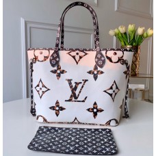 Louis Vuitton Animal Prints Monogram Canvas Neverfull MM Tote Bag M44716 White/Brown 2019