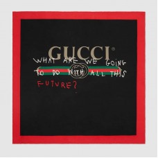 Gucci Black Coco Capitan Logo Silk Scarf