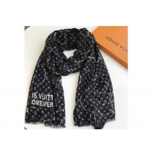 Louis Vuitton LV Black Vivienne Scarf 100% Cashmere