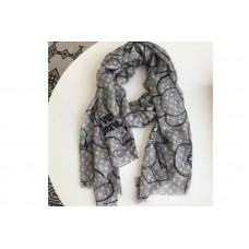 Louis Vuitton LV Gray Vivienne Scarf 100% Cashmere