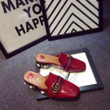 Gucci Spring 2016 Logo Loafers With Pearl-Studded Heel red