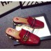 Gucci Spring 2016 Logo Loafers With Pearl-Studded Heel red