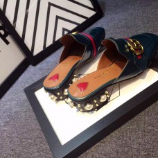 Gucci Spring 2016 Logo Loafers With Pearl-Studded Heel green