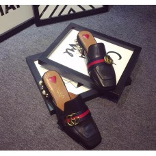 Gucci Spring 2016 Logo Loafers With Pearl-Studded Heel black