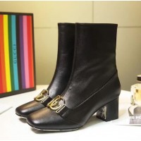 Gucci Leather Ankle 55mm Heel Boot with Double G ‎524658 Black 2018