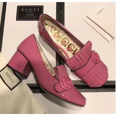 Gucci Heel 4.5cm Fringe Marmont Patent Leather Pumps 474510 Pink