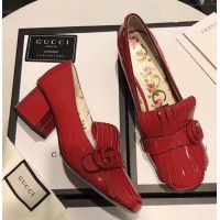 Gucci Heel 4.5cm Fringe Marmont Patent Leather Pumps 474510 Red