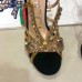 Gucci Heel 10.5cm Platform 2.5cm Cut-out Bow with Crystals Sandals 549638 Velvet Black/Gold 2019