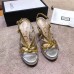 Gucci Heel 10.5cm Platform 2.5cm Cut-out Bow Leather Sandals 549646 Silver/Gold 2019