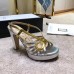 Gucci Heel 10.5cm Platform 2.5cm Cut-out Bow Leather Sandals 549646 Silver/Gold 2019