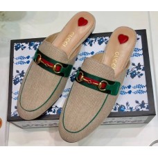 Gucci Web with Horsebit Princetown Canvas Slipper Beige/Green 2019