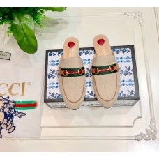Gucci Web with Horsebit Princetown Canvas Slipper Beige/Brown 2019