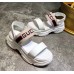 Gucci Heel 6cm Logo Stripe Strap Sandals White 2018