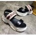 Gucci Heel 6cm Logo Stripe Strap Sandals Black 2018