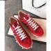 Gucci Ace Leather Studded And Pearl Velvet Sneakers Red 2017