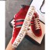 Gucci Ace Leather Studded And Pearl Velvet Sneakers Red 2017