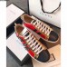 Gucci Ace Leather Low-Top Lovers Sneakers Web Studs And Metal Feline Red 2018