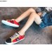 Gucci Ace Leather Low-Top Lovers Sneakers Web Studs And Metal Feline Red 2018