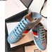 Gucci Ace Leather Low-Top Lovers Sneakers Web Embroidered Bees and Stars Blue 2018