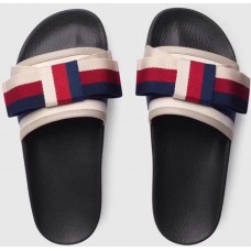 Gucci Satin Slide With Sylvie Bow Women's Slides&amp;Thongs‎ 498316 White Satin 2018