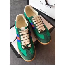 Gucci Leather and Suede Web Sneaker 525289 Green 2018