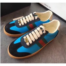 Gucci Leather and Suede Web Sneaker 525289 Blue/Black 2018