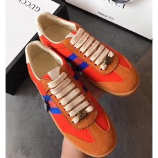 Gucci Leather and Suede Web Sneaker 525289 Orange 2018