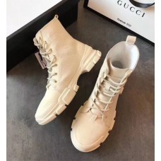 Gucci Flat Lace-Up Canvas Short Boots White 2018