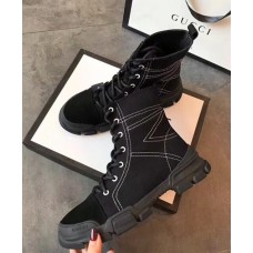 Gucci Flat Lace-Up Canvas Short Boots Black 2018
