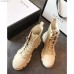 Gucci Flat Lace-Up Canvas Short Boots Light Beige 2018