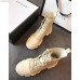 Gucci Flat Lace-Up Canvas Short Boots Light Beige 2018