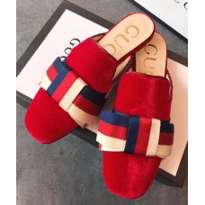 Gucci Velvet Slipper With Sylvie Bow 496561 Hibiscus Red 2018