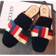 Gucci Velvet Slipper With Sylvie Bow 496561 Black 2018