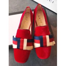 Gucci Velvet Embroidered Slipper With Ballet Flats 505283 Red 2018