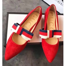 Gucci Velvet Ballet Flat With Sylvie Bow 474469 Red 2017