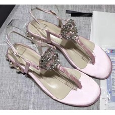 Gucci Crystal GG Glass Pearl On Heel Thong Sandals Pink 2017