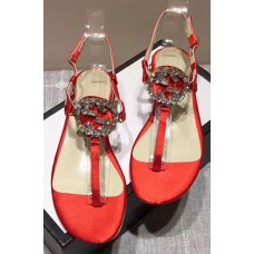 Gucci Crystal GG Glass Pearl On Heel Thong Sandals Red 2017