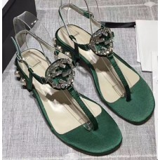 Gucci Crystal GG Glass Pearl On Heel Thong Sandals Green 2017