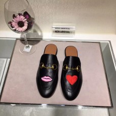 Princetown embroidered black leather slipper