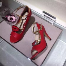 Gucci Red mouth embroidered leather pump 431027
