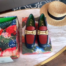 Gucci Heel 4.5cm Leather Platform Loafers with Horsebit 565365 Red/Blue/Beige 2019