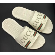 Gucci Men's Slide Sandals Vintage Logo Web Trim White 2018