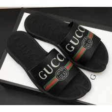 Gucci Men's Slide Sandals Vintage Logo Web Trim Black 2018