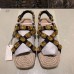 Gucci Grosgrain Espadrilles Sandals with Crystals 573024 Gold 2019