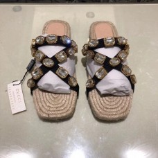 Gucci Grosgrain Espadrilles Slide Sandals with Crystals White 2019