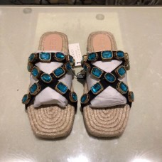 Gucci Grosgrain Espadrilles Slide Sandals with Crystals Blue 2019