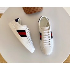 Gucci Ace Leather Low-Top Lovers Sneakers Blue/Red Web Creamy 498205